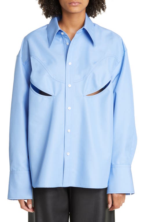 Commission Gender Inclusive Rider Cutout Cotton Blend Button-Up Shirt in Union Blue