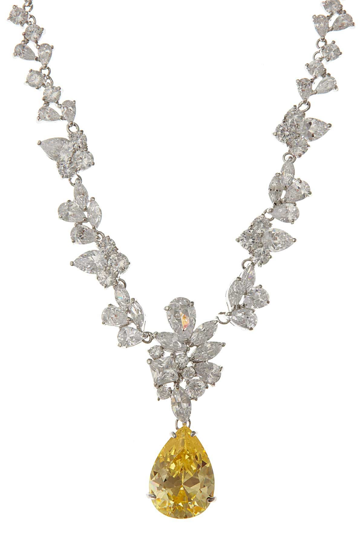 Cz By Kenneth Jay Lane Canary Cz Pear Drop Necklace In Yellow/silver