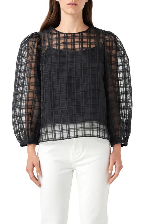 English Factory Plaid Organza Top Black at Nordstrom,