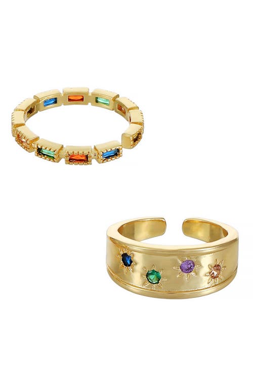 Set of 2 Rainbow Cubic Zirconia Ring Set in Gold