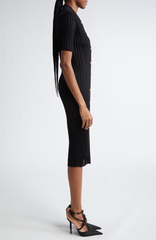 Versace Rib Midi Shirtdress In Black