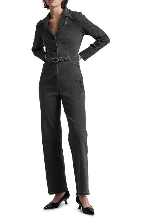 & Other Stories Belted Long Sleeve Denim Jumpsuit Grey Dark at Nordstrom,