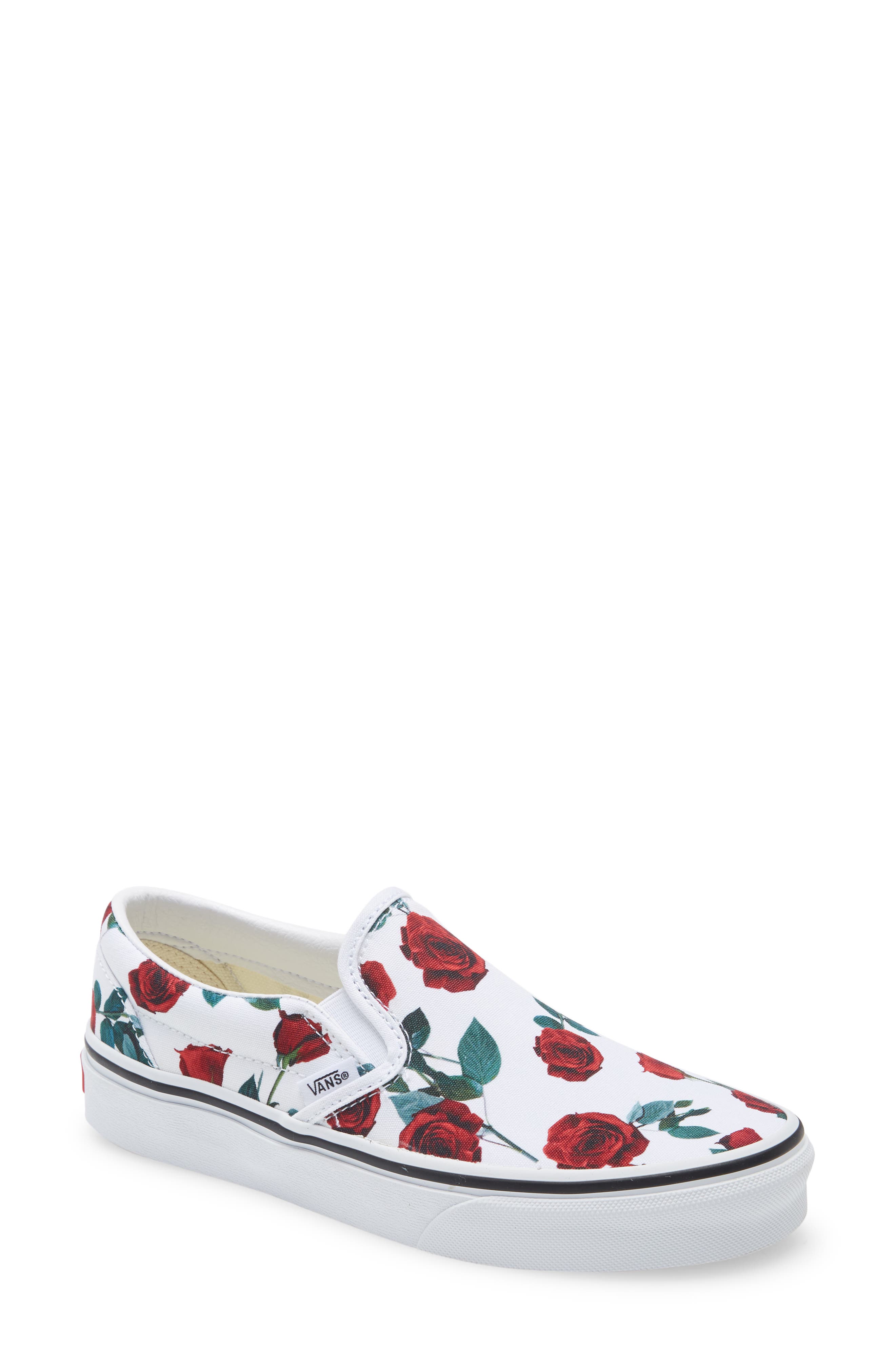 vans red roses classic slip on