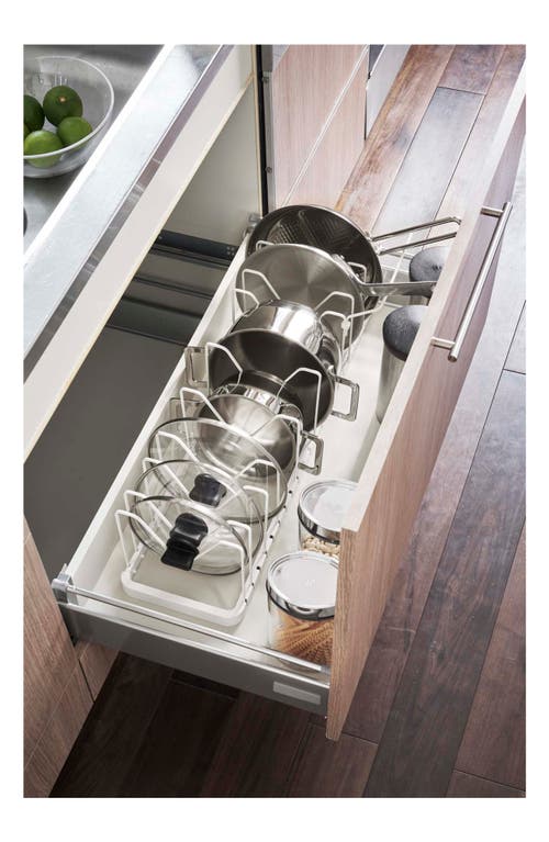 Yamazaki Adjustable Pot Lid Wire Organizer In White