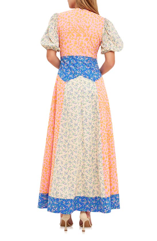 Shop English Factory Mixed Print Cotton Maxi Dress In Coral Multi