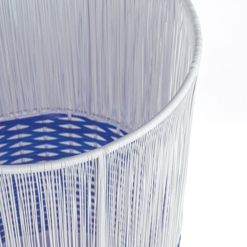 Happimess Harper Modern 2-tone Faux Wicker Cylinder Waste Basket In White/blue