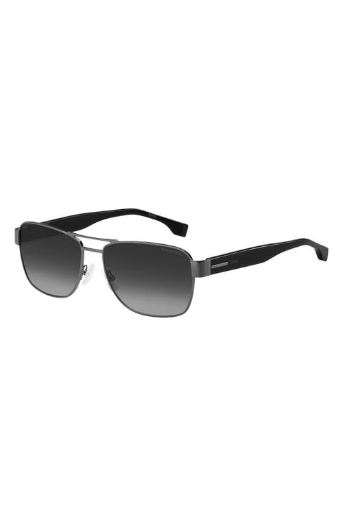 Hugo Boss 60mm Polarized Rectangular Sunglasses In Black/dark Ruthenium