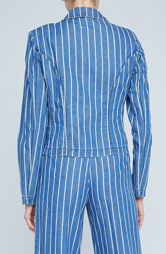 Shop L Agence Wayne Stripe Double Breasted Crop Denim Jacket In Denim Stripe