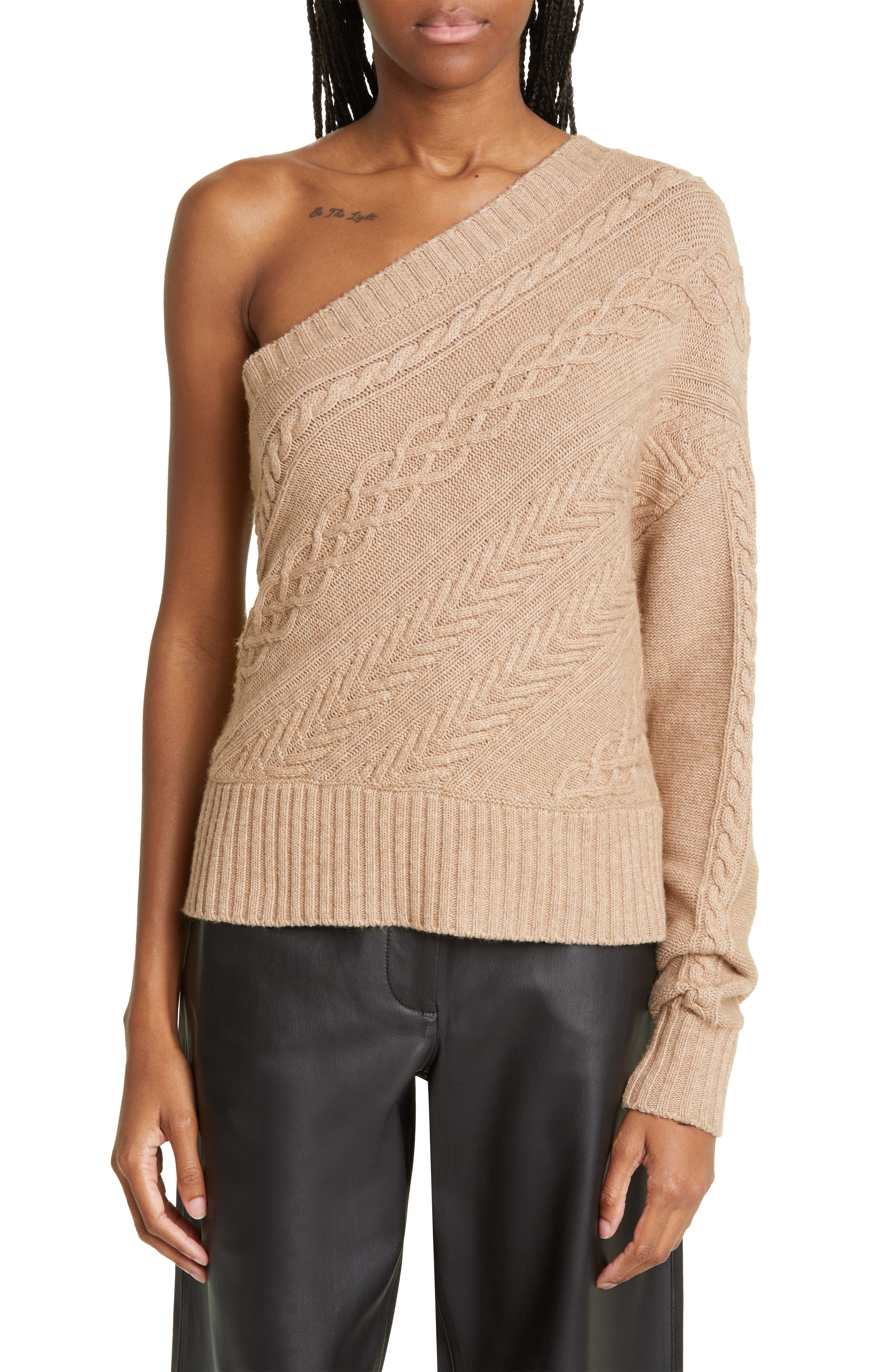 Milly One-Shoulder Cable Sweater 