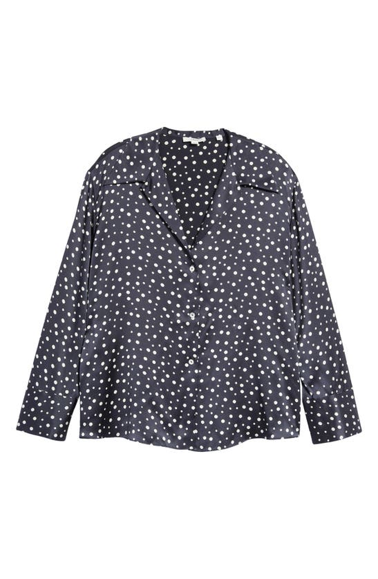 Vince Dot Print Silk Blouse In Deep Marine