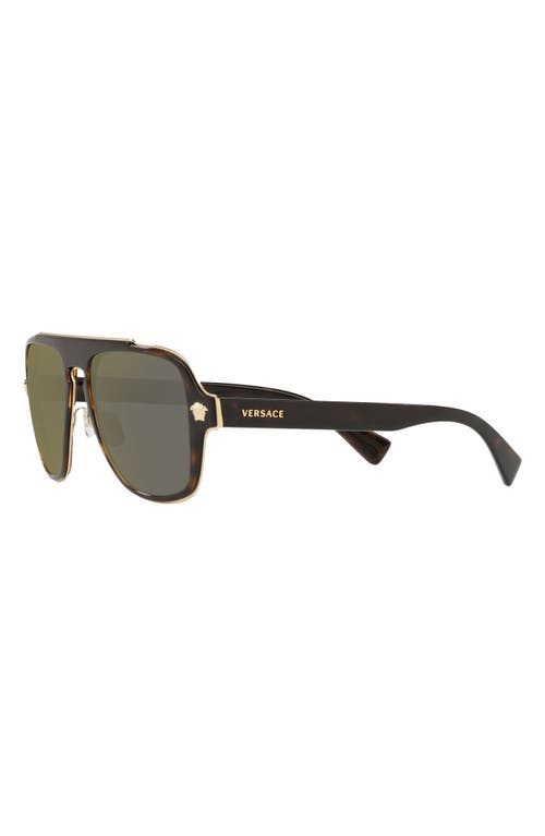 Shop Versace 56mm Mirrored Aviator Sunglasses In Dark Havana/grey Gold Mirror