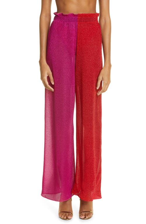 Oséree Lumiere Colorblock High Waist Cover-Up Pants in Red Fuchsia