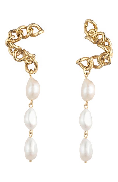 Warp Chain Freshwater Pearl Drop Earrings in Gold