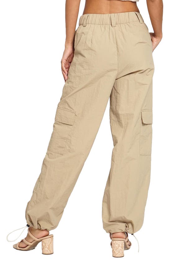 Know One Cares Nylon Cargo Pants In Khaki