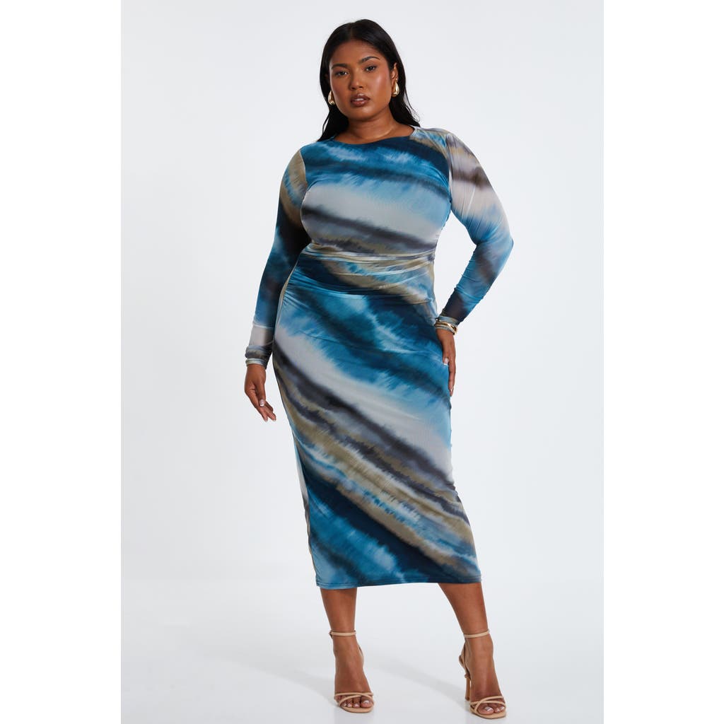 Quiz Mesh Round Neck Maxi Dress In Blue