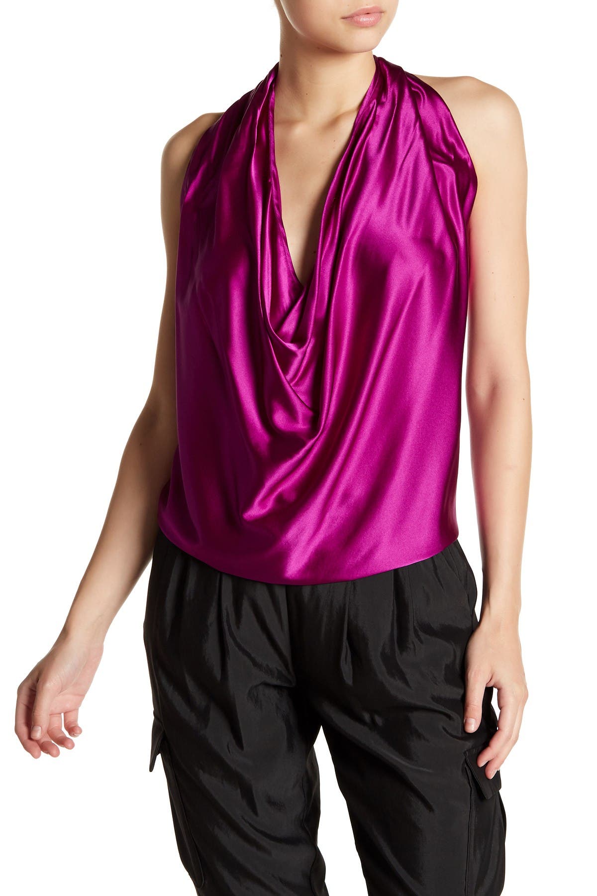 Ramy Brook Convertible Stretch Silk Charmeuse Top In Mulberry