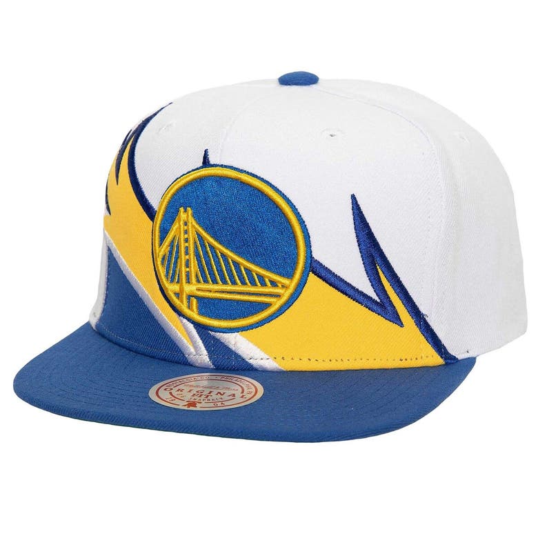 Shop Mitchell & Ness White/royal Golden State Warriors Waverunner Snapback Hat
