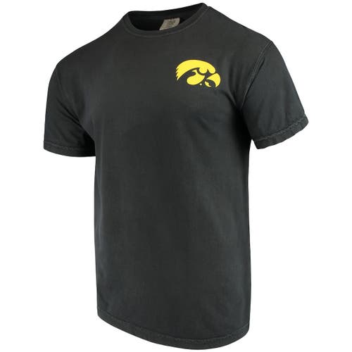 IMAGE ONE Men's Black Iowa Hawkeyes Baseball Flag Comfort Colors T-Shirt