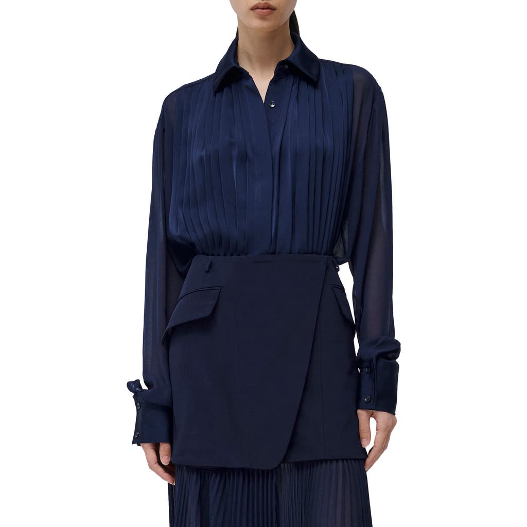 Simkhai Vinka Pleated Button-up Shirt In Midnight