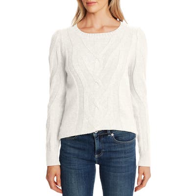 Cece Entwine Cable Knit Sweater, White