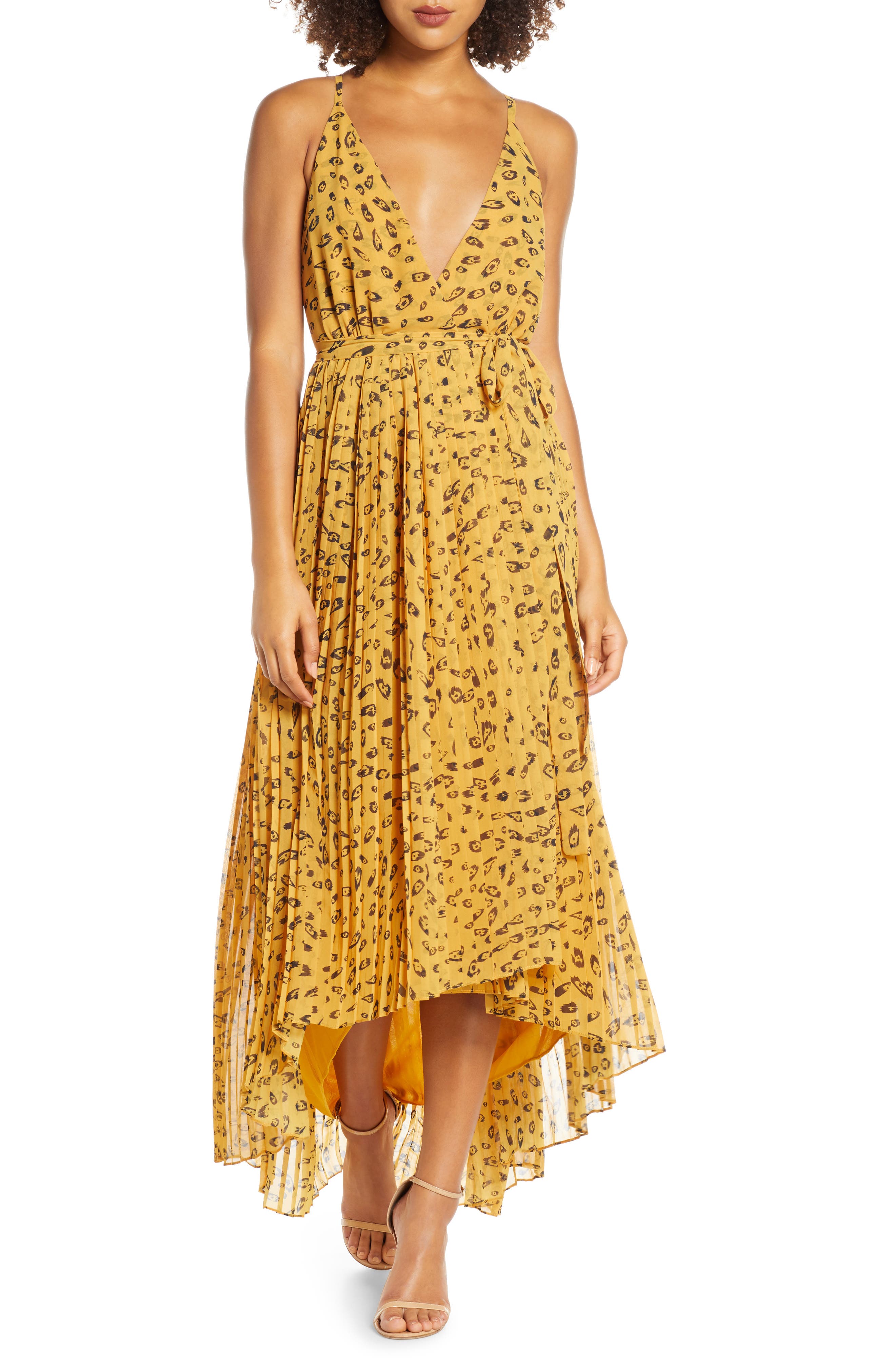yellow leopard print wrap dress