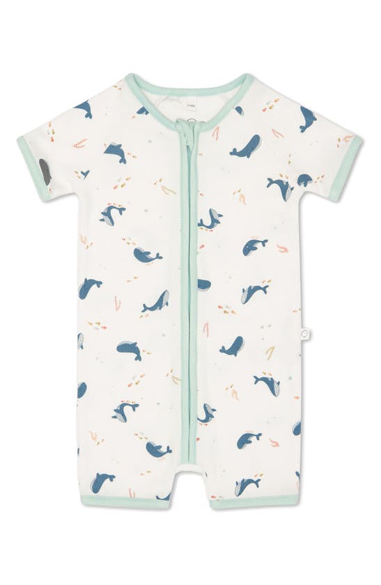 Shop Mori Kids' Ocean Print Fitted One-piece Short Pajamas