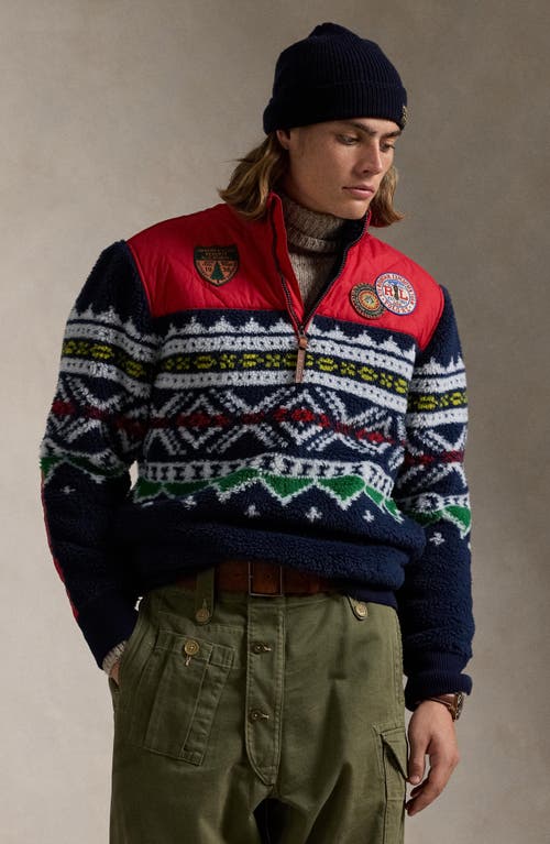 Shop Polo Ralph Lauren High Pile Fleece Hybrid Pullover In Cruise Navy Multi