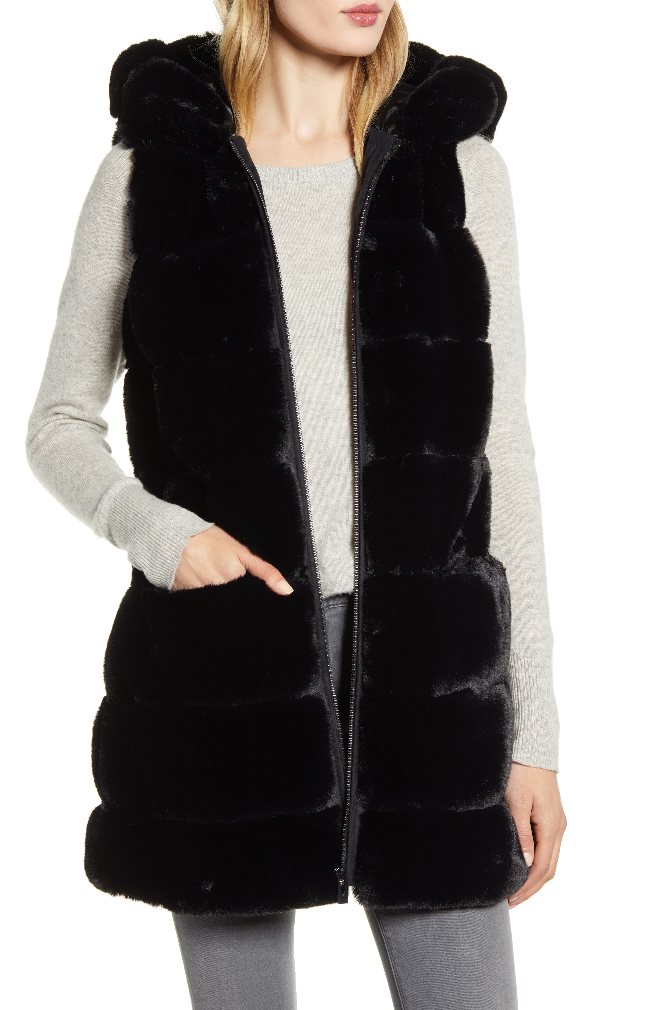 fur hooded vest for womens