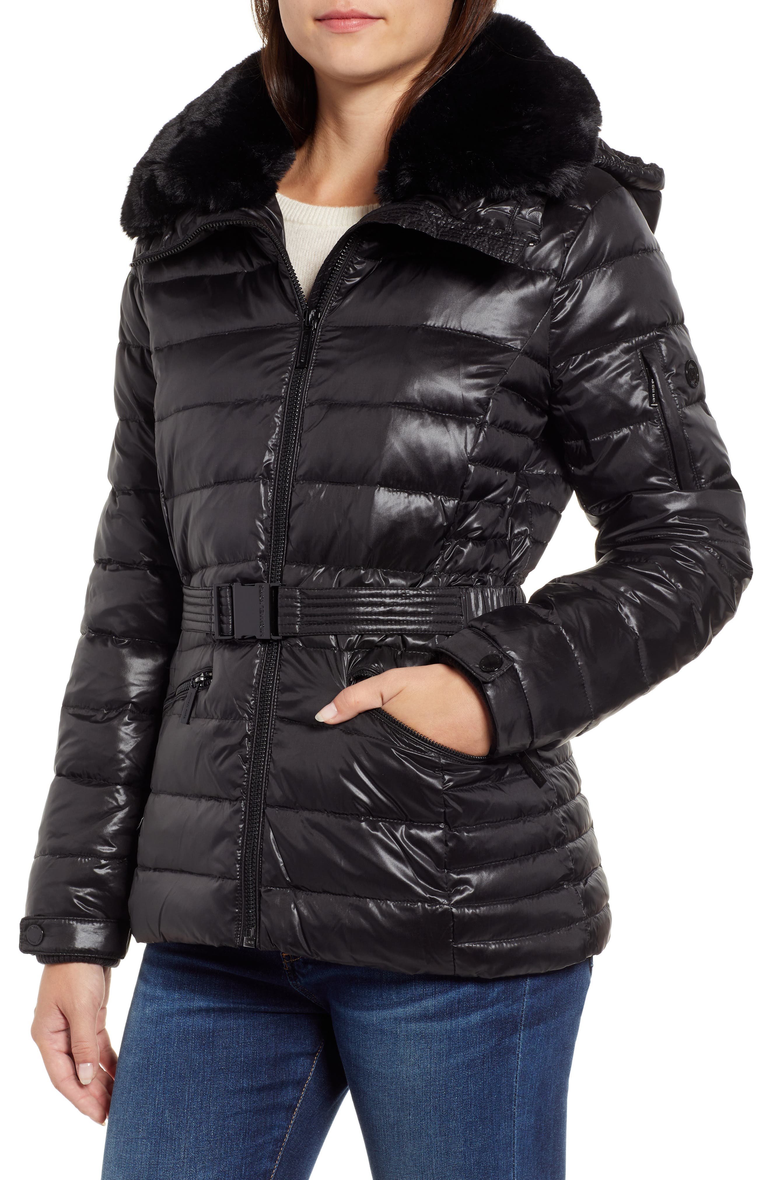 michael kors faux fur collar puffer coat