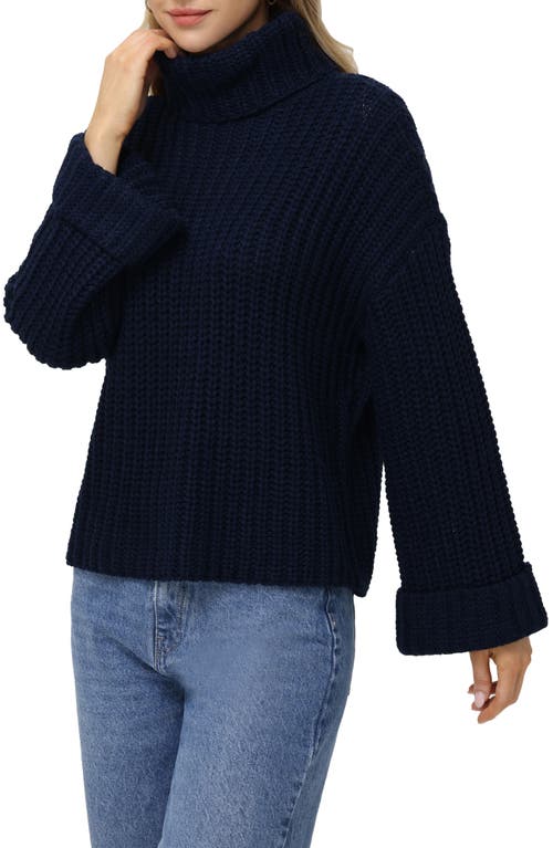 Shop 525 Vida Bell Sleeve Turtleneck Sweater In Dark Blue