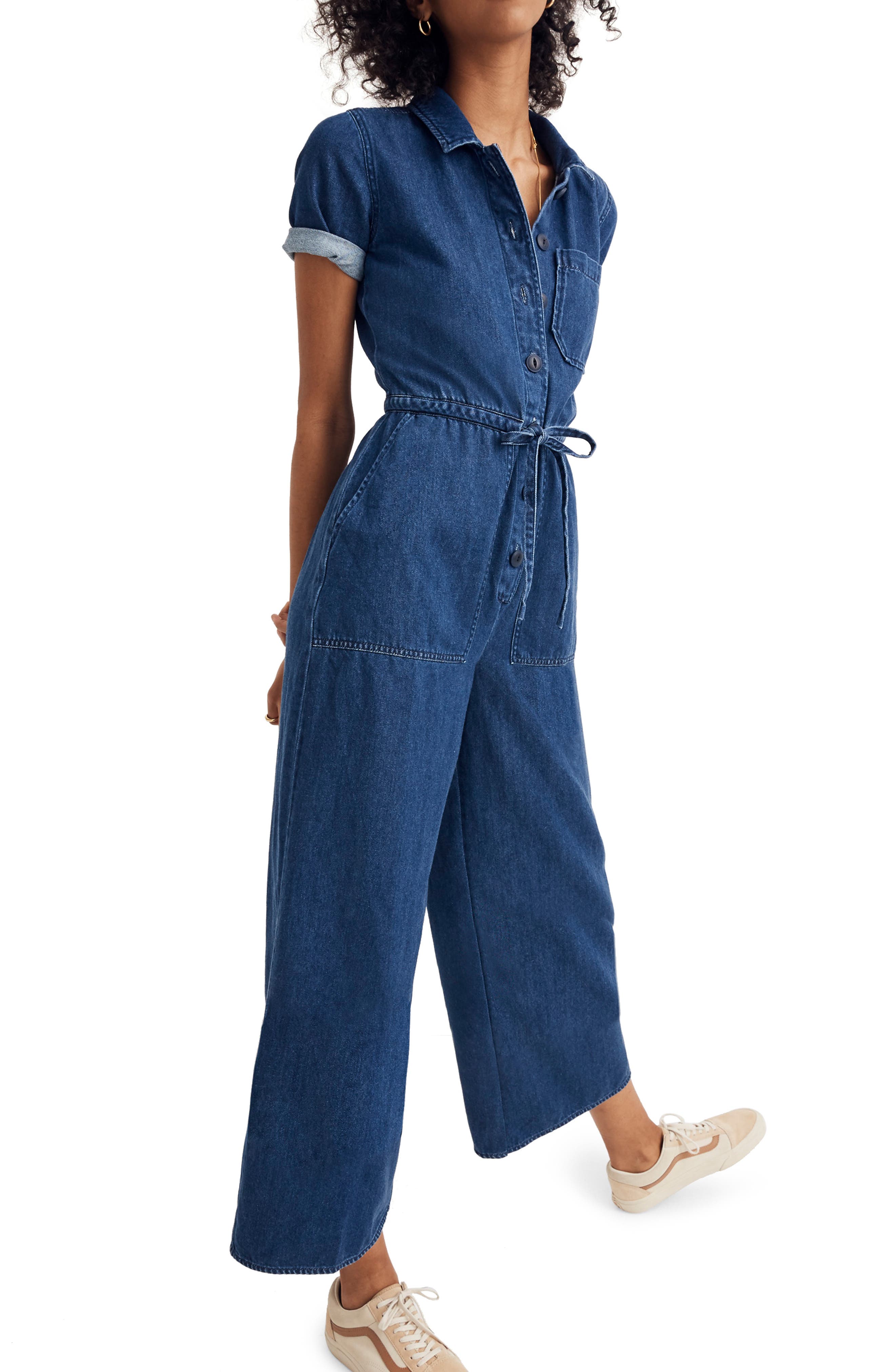madewell button front wide leg jumpsuit