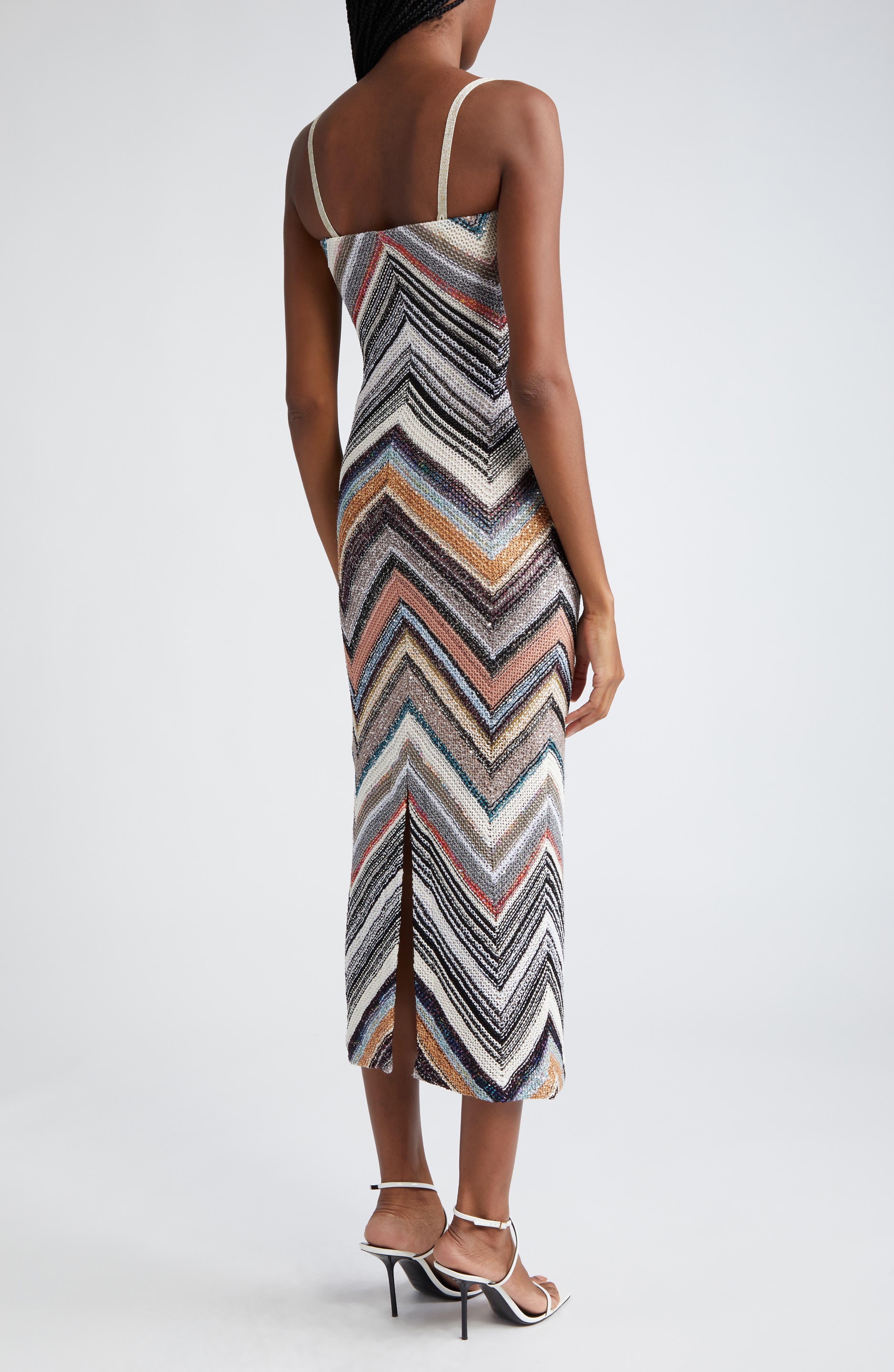 Missoni Sequin Chevron Stripe Sleeveless Midi Dress in Telaio Sera Zigzag  Var Multi | Smart Closet