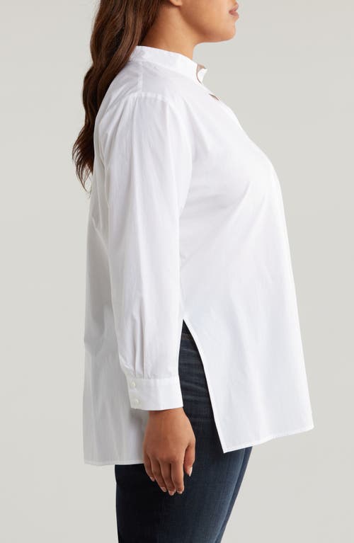 Shop Eileen Fisher Organic Cotton Stand Collar Tunic Top In White