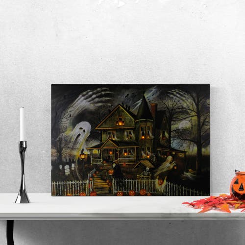 Northlight Led Lighted Haunted House Halloween Canvas Wall Art In Orange