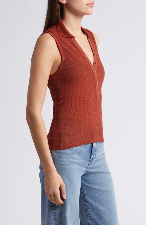 Shop Frame Mesh Lace Sleeveless Polo In Deep Rust