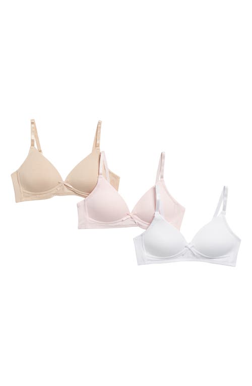 Shop Rene Rofe Girl Kids' Assorted 3-pack Katy Wireless Bras In White/pink/beige Assorted