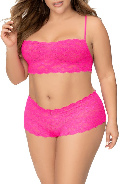 Mapalé Mapale Lace Bralette & Boyshorts Set In Hot Pink
