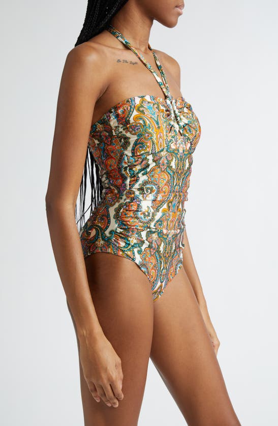 Shop Zimmermann Ottie Wide Link One-piece Swimsuit In Multi Paisley