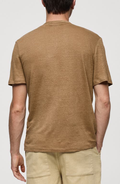 Mango Slim Fit Linen Blend Henley In Beige