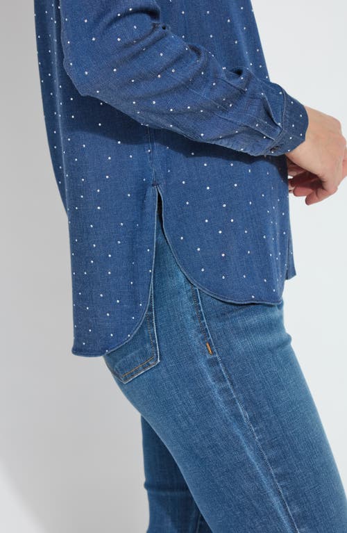 Lyssé Cataleya Crystal Chambray Shirt In Dark Wash In Dark Mid Wash