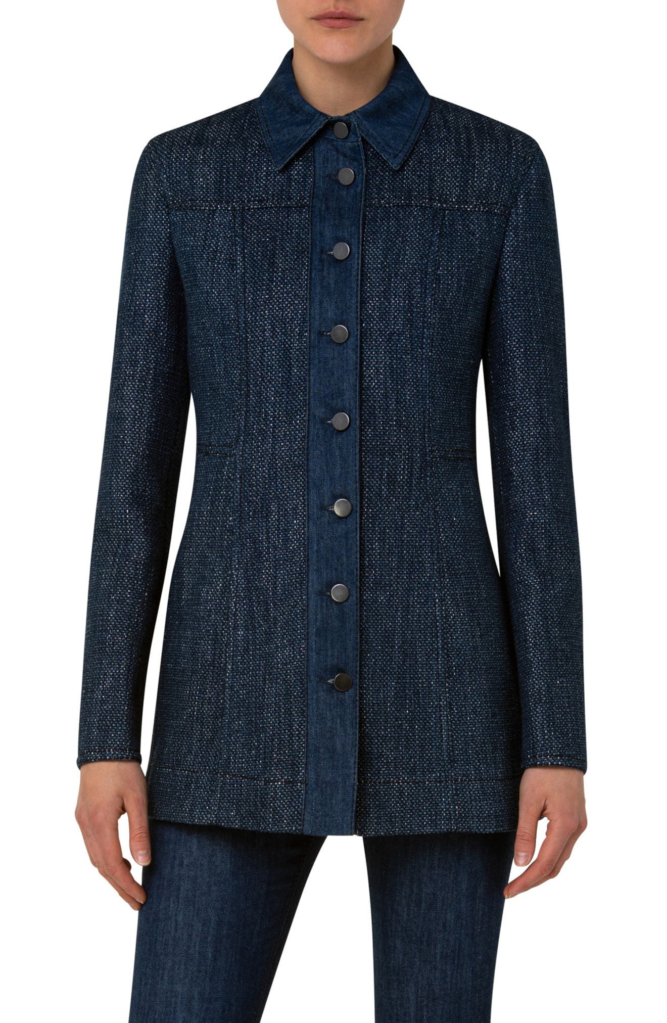Akris punto Tweed \u0026 Denim Shirt Jacket 