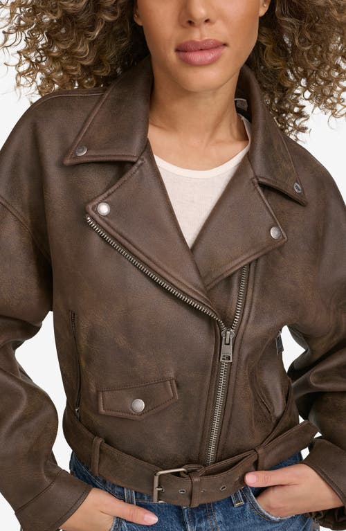 Shop Levi's Relaxed Crop Faux Leather Moto Jacket In Dark Brown