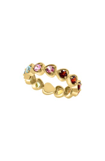 Shop Effy 14k Yellow Gold Semiprecious Stone Heart Band Ring In Pink/green/blue Multi