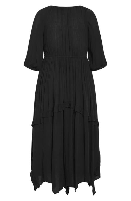 Shop City Chic Arzel Crinkle Handkerchief Hem Midi Dress In Black