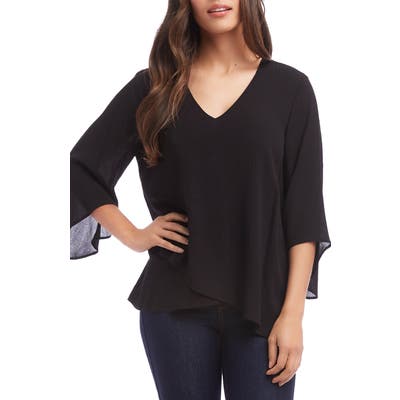 Karen Kane Crossover Hem Gauze Top, Black