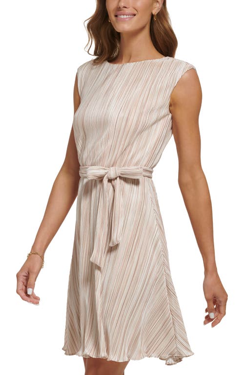 Dkny Pleated Multicolor Cap Sleeve Dress In Cream/gold