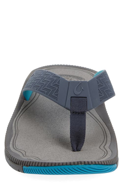 Olukai Awiki Flip Flop In Trench Blue/pavement