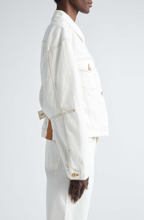 Jacquemus Structured White Denim Jacket With Classic Silhouette In Off-white/tabac