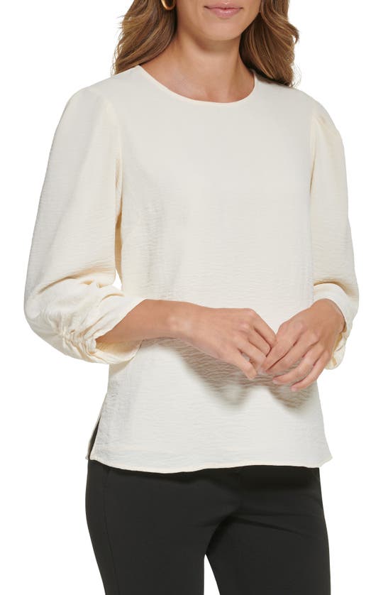Dkny Ruched 3/4 Sleeve Blouse In Buttercream