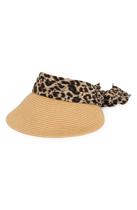 Shop Vince Camuto Chiffon Tie Bow Straw Visor In Leopard